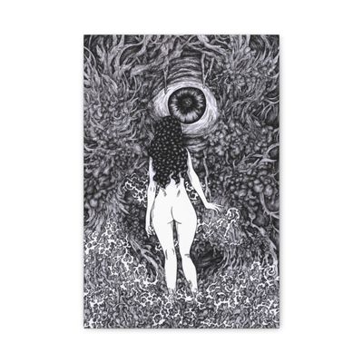 Nude Woman Walking Toward Eyeball Illustration Canvas