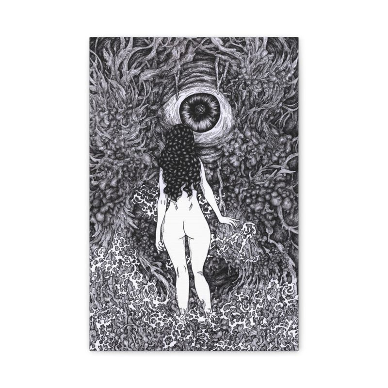 Nude Woman Walking Toward Eyeball Illustration Canvas